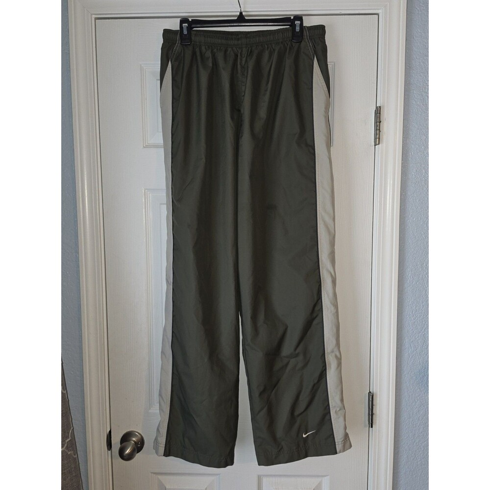 RARE 2000s Nike 72 Windbreaker Track Pant Olive Green Large Wide Zip Leg Mesh